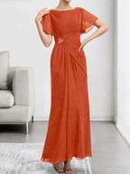 A-line Scoop Illusion Tea-Length Chiffon Lace Mother of the Bride Dress With Beading Sequins