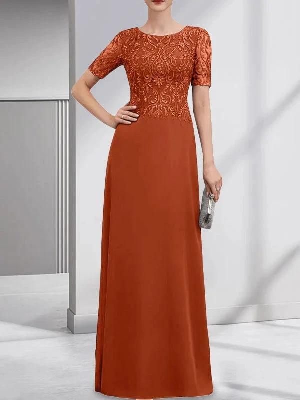 A-line Scoop Floor-Length Lace Chiffon Mother of the Bride Dress With Sequins
