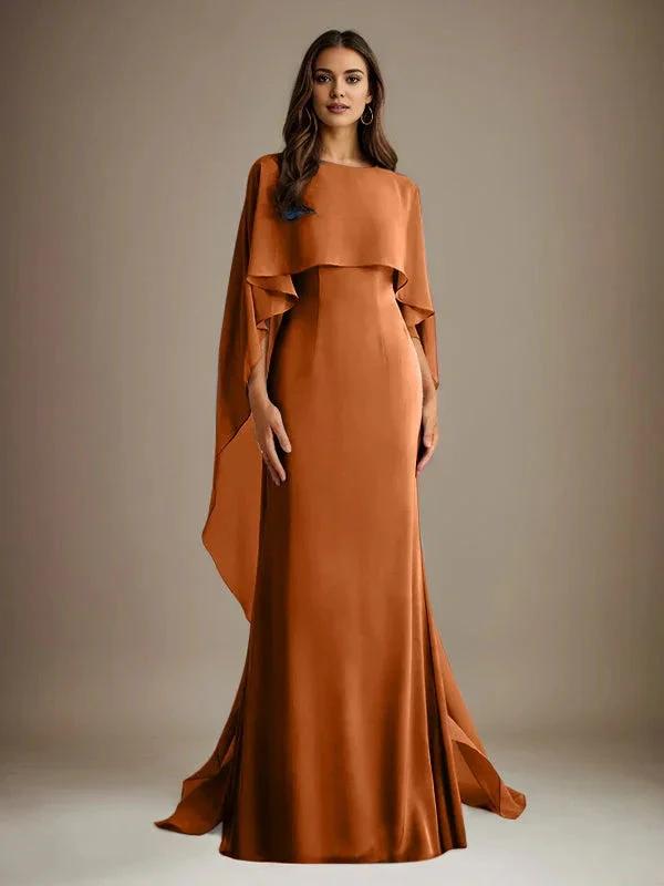 Sheath/Column Boatneck Floor-Length Chiffon Mother of the Bride Dress With Cascading Ruffles