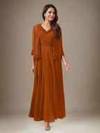 Plum A-Line Sequins Chiffon Dress