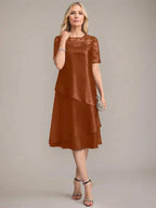 A-Line Scoop Knee-Length Mother of the Bride Dress With Applique & Sequins