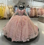 Sexy Quinceanera Dress Blush Pink Lace Appliques Crystal Beads Sweetheart With Flowers Blush Pink Ball Gown  Y5886