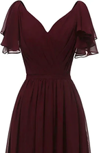 Leaf Sleeve Bridesmaid Dress V Neck Chiffon Long Formal Wedding Evening Dress Y1206
