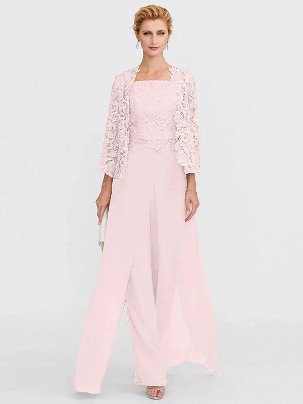 3 Piece Chiffon Square Neck Mother of the Bride Pantsuits with Jacket