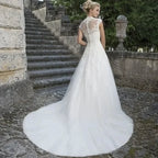 Cap Sleeve Wedding Dresses Amazing Neck Vestidos De Novia Appliques Vestido De Noiva Lace Robe De Mariée