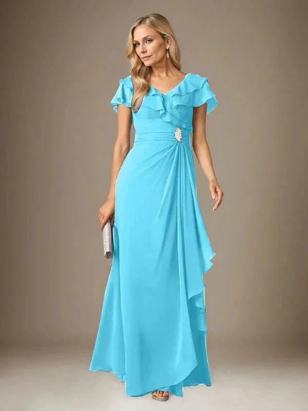 Stormy A-Line V-Neck Ruched Chiffon Dress