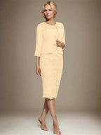 Sheath/Column Scoop Knee-Length Chiffon Lace Mother of the Bride Dress With Beading