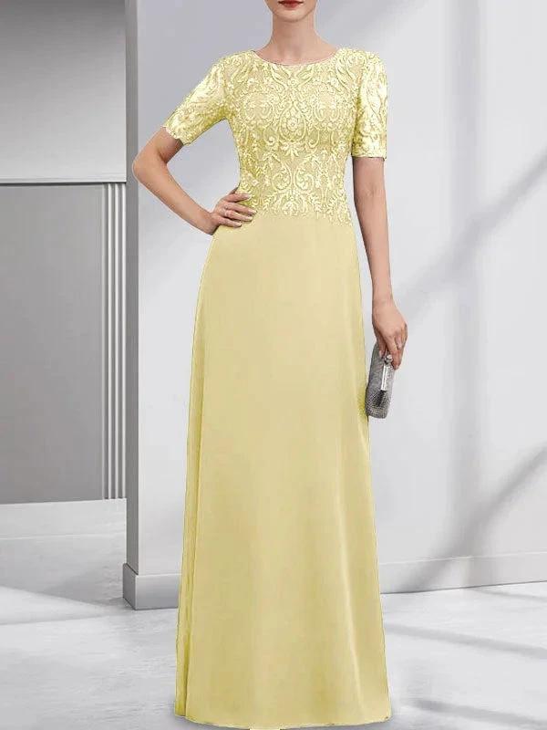 A-line Scoop Floor-Length Lace Chiffon Mother of the Bride Dress With Sequins