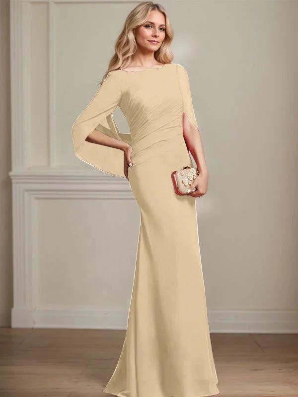 Trumpet/Mermaid Boat Neck Floor-Length Chiffon Mother of the Bride Dress With Pleated
