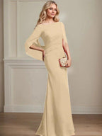Trumpet/Mermaid Boat Neck Floor-Length Chiffon Mother of the Bride Dress With Pleated