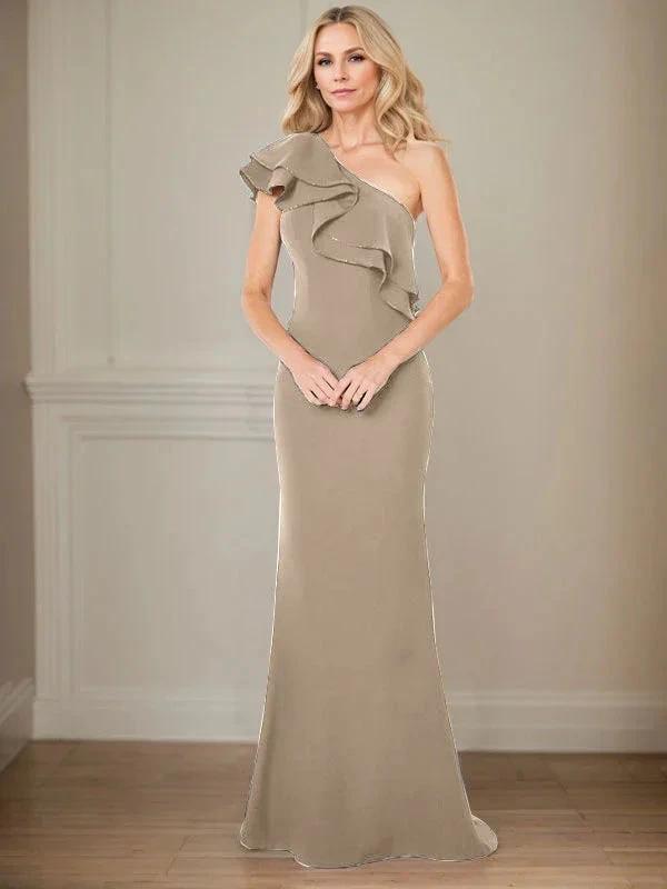 A-line One Shoulder Floor-Length Chiffon Mother of the Bride Dress With Ruffles