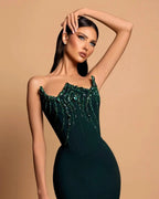 Charming Satin Column Strapless Sleeveless Rhinestone Long Prom Dress