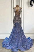 Charming Sleeveless Crew Neck Glitter Crystals Mermaid Prom Dress