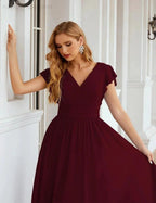 Numbersea V-Neck Bridesmaid Dress Floor Length Backless Formal Evening Dress 28024