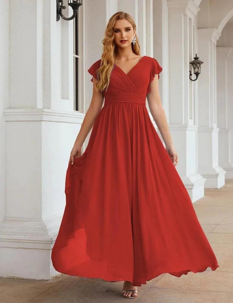 Numbersea V-Neck Bridesmaid Dress Floor Length Backless Formal Evening Dress 28024