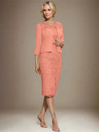 Sheath/Column Scoop Knee-Length Chiffon Lace Mother of the Bride Dress With Beading