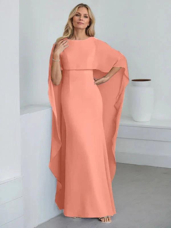 Sheath Scoop Floor-Length Chiffon Mother of the Bride Dress With Cascading Ruffles