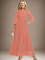 A-line Scoop Ankle-Length Lace Chiffon Mother of the Bride Dress With Bow