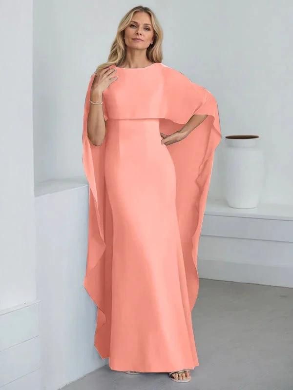 Sheath Scoop Floor-Length Chiffon Mother of the Bride Dress With Cascading Ruffles