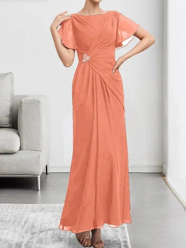 A-line Scoop Illusion Tea-Length Chiffon Lace Mother of the Bride Dress With Beading Sequins