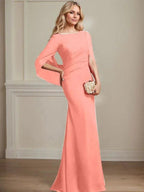Trumpet/Mermaid Boat Neck Floor-Length Chiffon Mother of the Bride Dress With Pleated