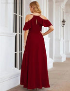 Numbersea Chiffon Cold Shoulder Long Bridesmaid Dresses Plus Size Formal Prom Gowns for Women Party Wedding  SEA28070