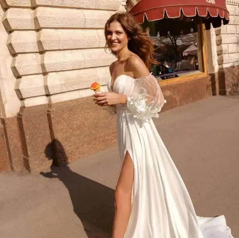 Custom Made Boho Wedding Dress Chiffon Lace Vintaging Gowns Split Side Sexy Beach Bridal Dressee Wedds Cheap Mariage