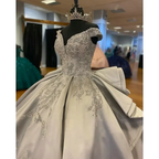 Luxurious Off The Shoulder Silver Quinceanera Dress,Silver Ball Gown Y1157