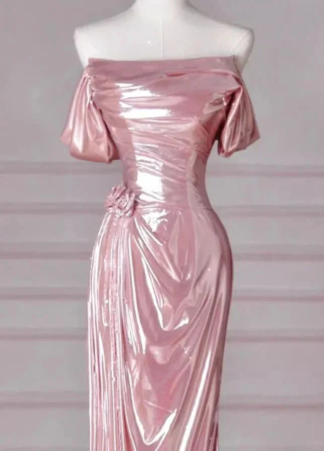Elegant Mermaid Off Shoulder Long Prom Dress Pink Birthday Evening Dress Y8068