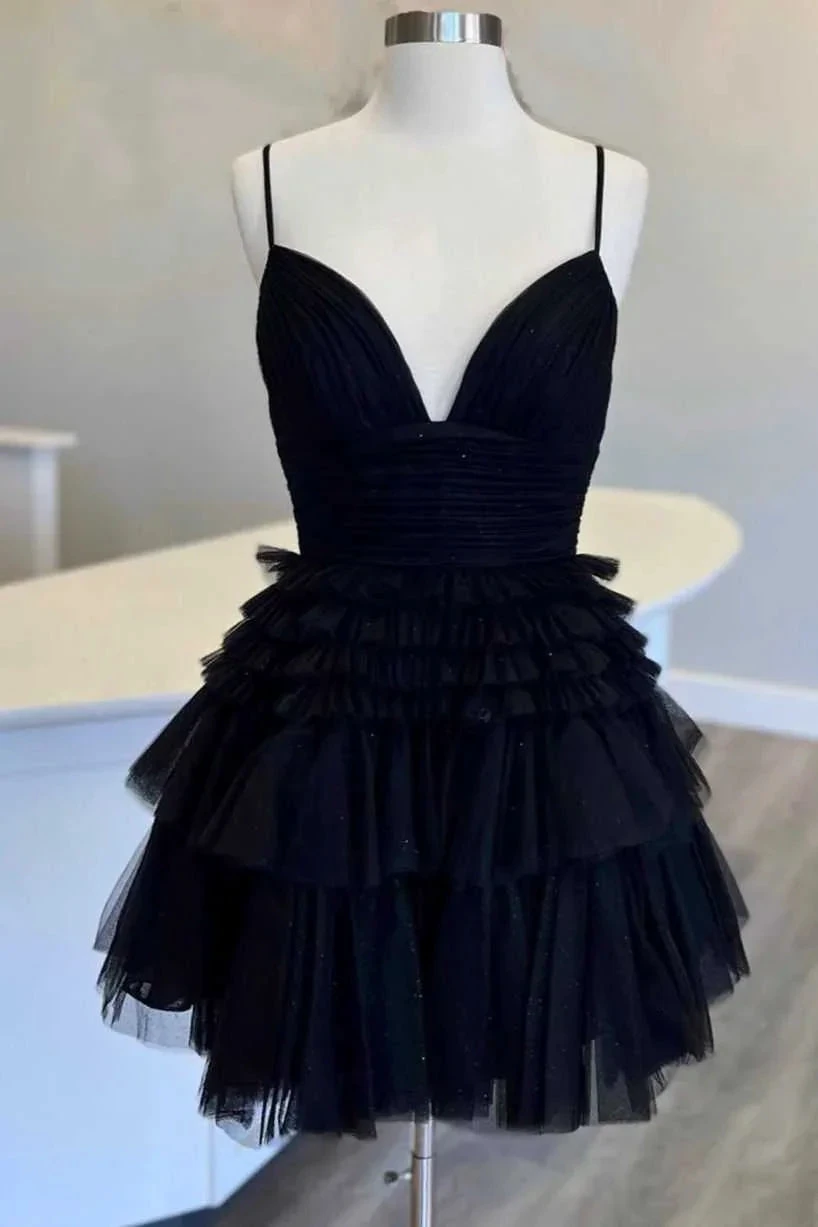 Multi-Tiered V-Neck Backless A-Line Short Party Dress A-line Homecoming Dress Y2350