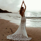 Sexy Lace V Neck Beach Mermaid Wedding Dresses 2023 Spaghetti Straps Sleeveless Bridal Dresses Backless Vestidos De Novia