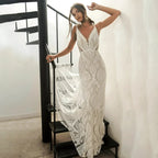 Sexy Lace V Neck Beach Mermaid Wedding Dresses 2023 Spaghetti Straps Sleeveless Bridal Dresses Backless Vestidos De Novia
