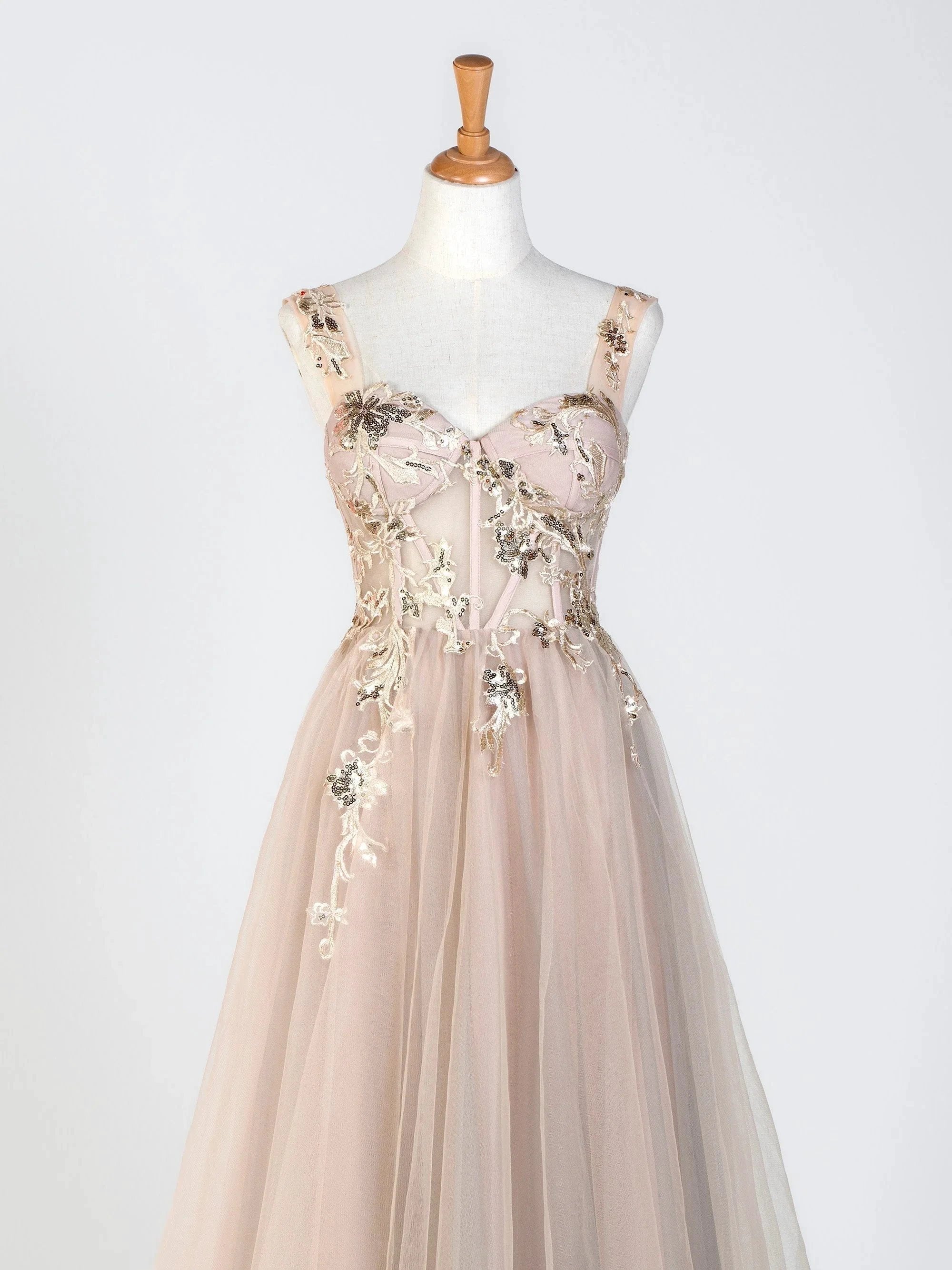 Corset Lace Floor Length Tulle Applique Prom Dress