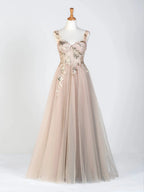 Corset Lace Floor Length Tulle Applique Prom Dress