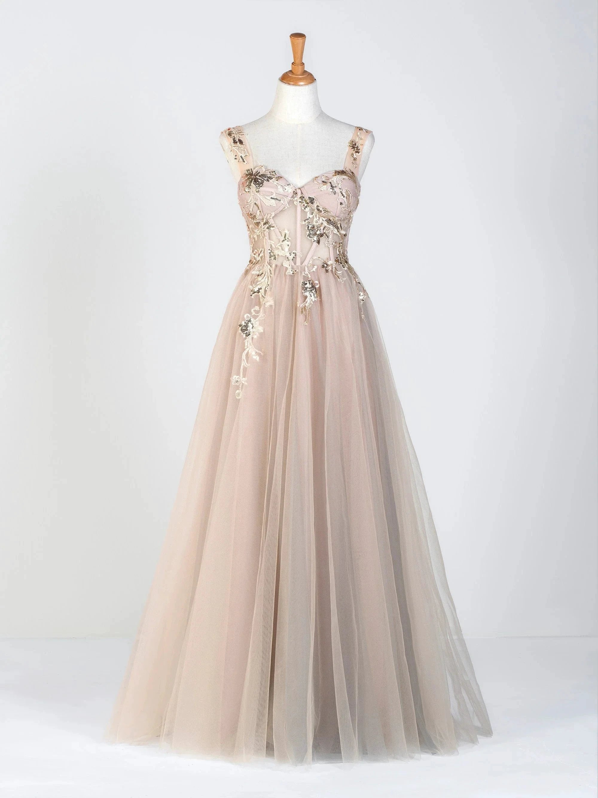 Corset Lace Floor Length Tulle Applique Prom Dress