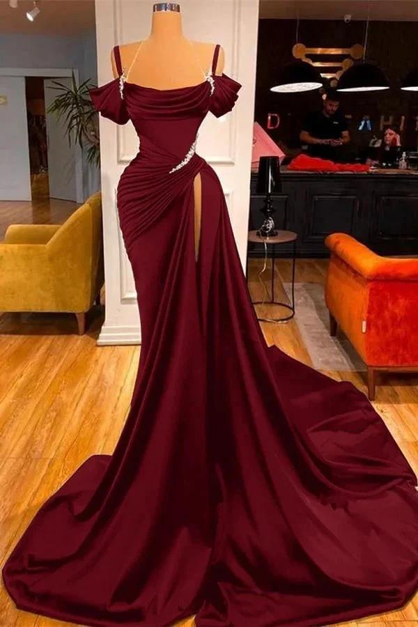 Dark Green Long Off-the-Shoulder Mermaid Prom Dress with Slit