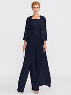 3 Piece Chiffon Square Neck Mother of the Bride Pantsuits with Jacket