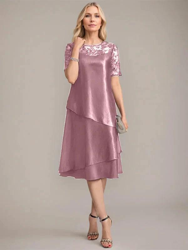 A-Line Scoop Knee-Length Mother of the Bride Dress With Applique & Sequins