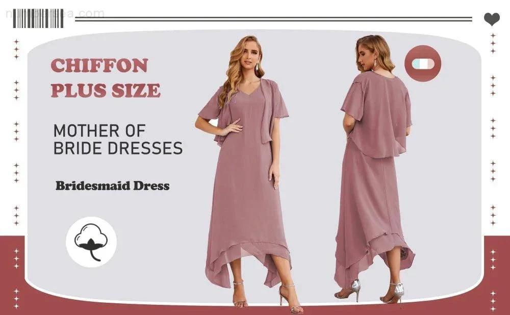 Sunnderly Chiffon Plus Size Mother of Bride Dresses with Jacket Formal Dresses for Wedding SY28073