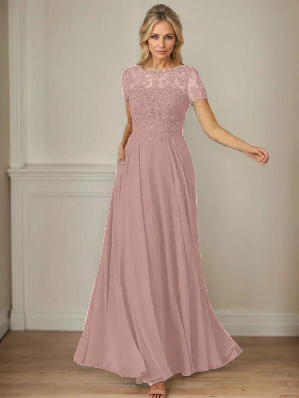 Dark Navy A-Line Boatneck Sequins Chiffon Dress