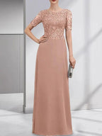 A-line Scoop Floor-Length Lace Chiffon Mother of the Bride Dress With Sequins