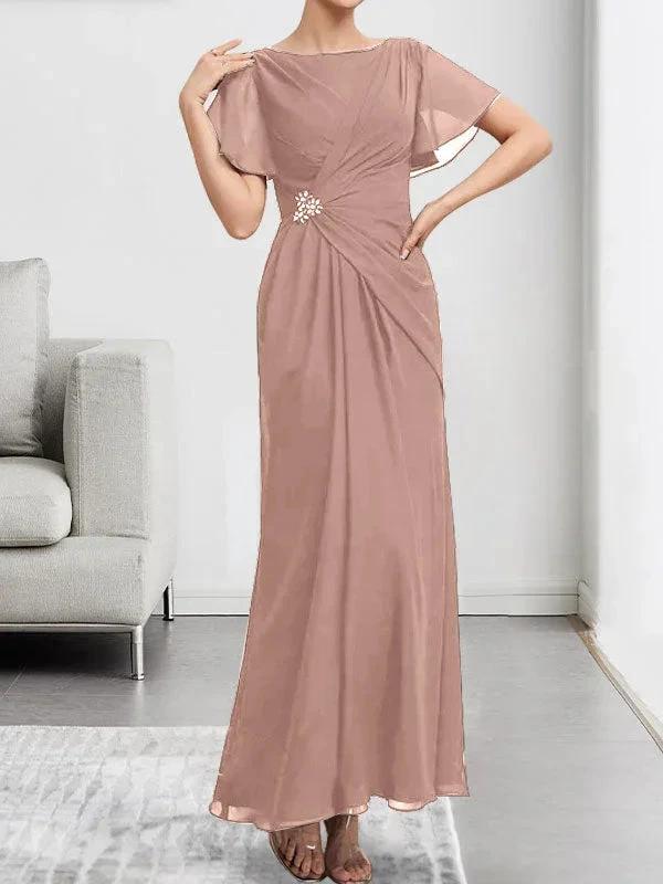 A-line Scoop Illusion Tea-Length Chiffon Lace Mother of the Bride Dress With Beading Sequins