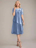 A-Line Scoop Knee-Length Mother of the Bride Dress With Applique & Sequins