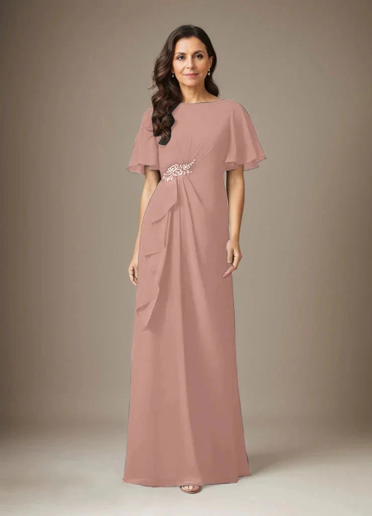 Dark Navy Sheath Beaded Chiffon Dress