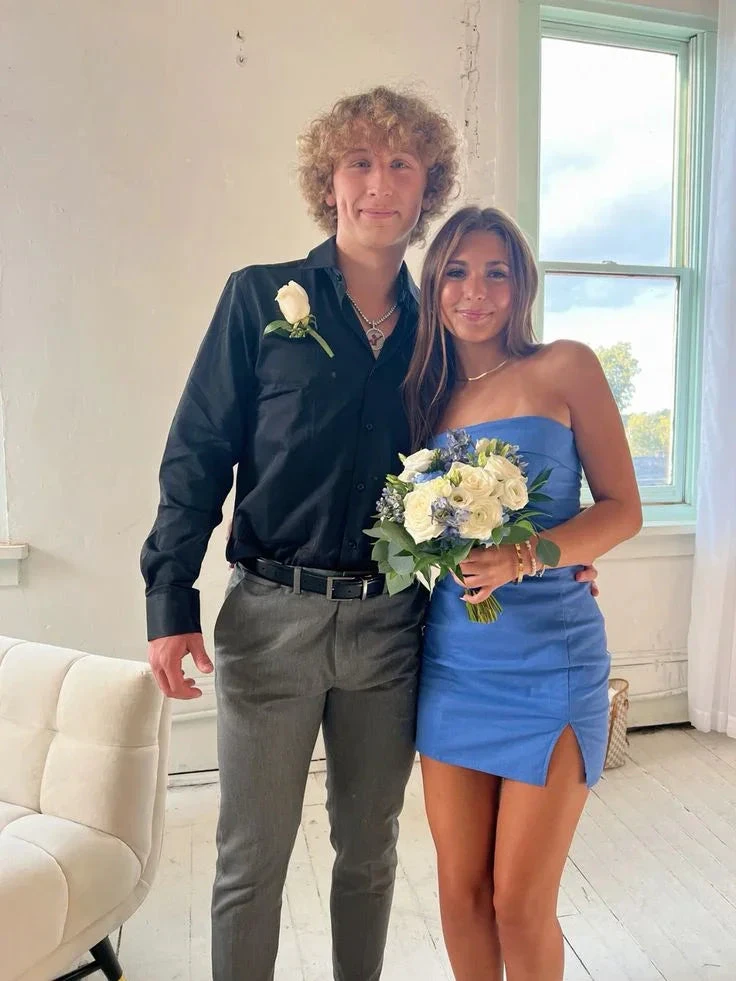 Elegant Blue Sheath Homecoming Dress Blue Cocktail Dress Y6548