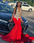 Luxury Sparkly Red Mermaid Prom Dress Birthday Party Dress Evening Gown Robe Y4314