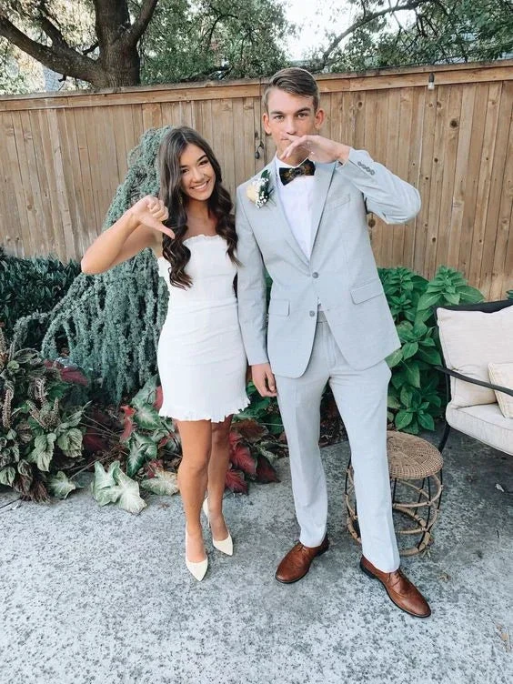 White Strapless Homecoming Dress White Party Dress Y2045