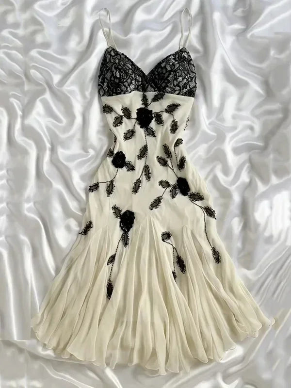 Pretty Ivory Chiffon Lace Beaded Prom Dress Mermaid Long Evening Dress Y8305