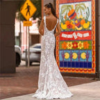 Elegant Lace Mermaid Vestidos De Novia Beach Open Back Sleeveless Wedding Dresses Appliques Vestido De Noiva