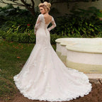 Elegant Long Sleeves Appliques Vestido De Noiva Lace-up back Mermaid Wedding Dress Sexy Backless Vestidos De Novia